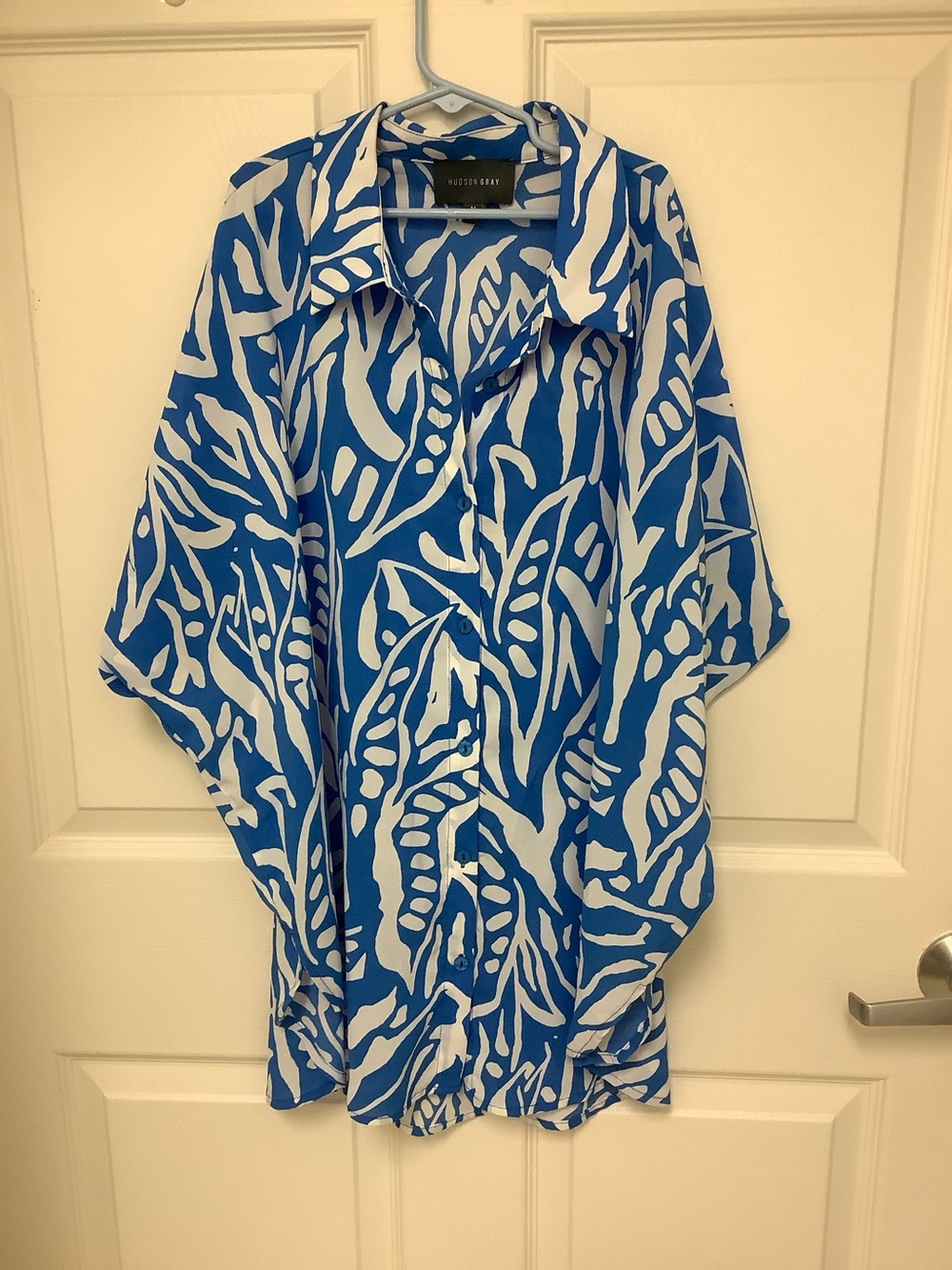 Hudson Gray Blue & White Sheer Printed Button-Up Shirt